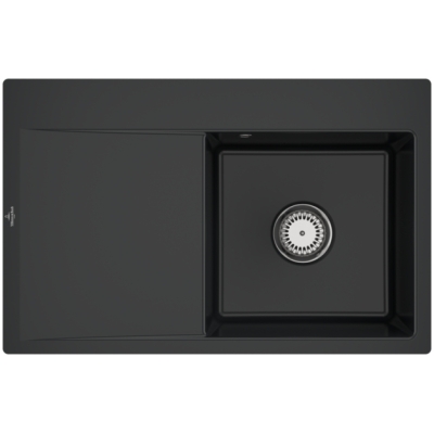 Villeroy &amp; Boch Subway Style 45 Flat, color R7 Pure Black, Premiumline, basin on the right