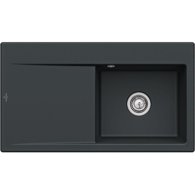 Villeroy &amp; Boch Subway Style 50 flat, color R7 Pure Black, Premiumline, basin on the right