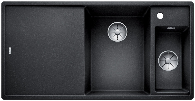 Blanco Axia III 6 S-F Silgranit PuraDur, color anthracite, glass cutting board, InFino drain, basin on the right, 523489