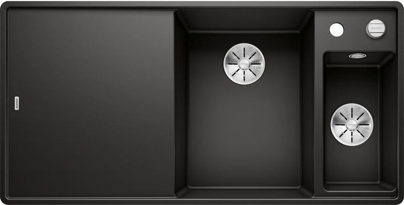 Blanco Axia III 6 S-F Silgranit PuraDur, color black, glass cutting board, InFino drain, basin on the right, 525854