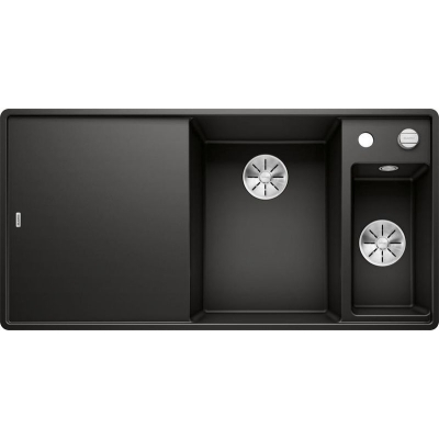 Blanco Axia III 6 S-F Silgranit PuraDur, цвет черный, разделочная доска из стекла, слив InFino, раковина справа, 525854