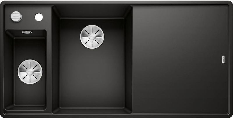 Blanco Axia III 6 S-F Silgranit PuraDur, color black, glass cutting board, InFino drain, basin on the left, 525852