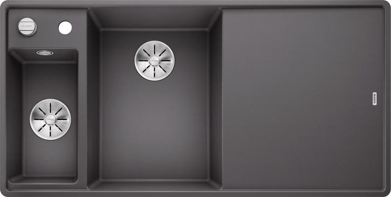 Blanco Axia III 6 S-F Silgranit PuraDur, color rock gray, glass cutting board, InFino drain, basin on the left, 524670