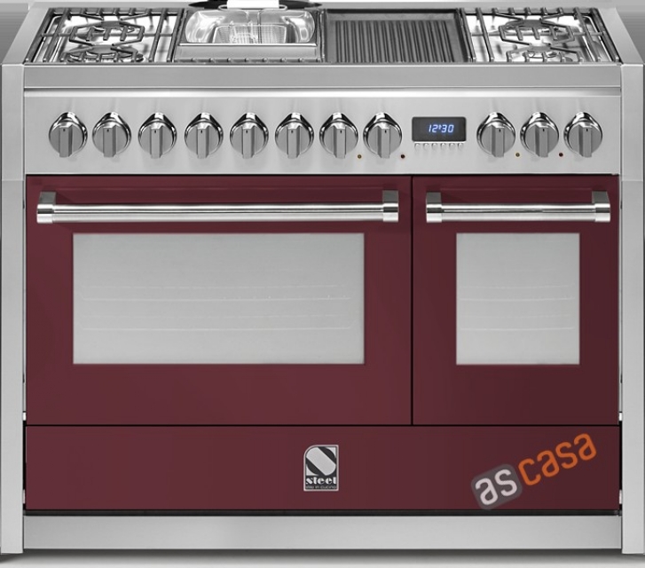 Steel Genesi 120, range cooker, 120 cm, multifunction, color burgundy red, G12FF-6TBR, with 5 year guarantee!