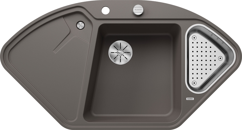 Blanco Delta II-F corner built-in sink Silgranit PuraDur, flush, color volcano gray, InFino drain, 527239