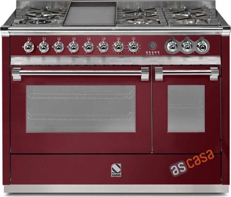 Steel Ascot 120, range cooker, 120 cm, multifunction, color burgundy red, A12FF-6TBR, with 5 year guarantee!