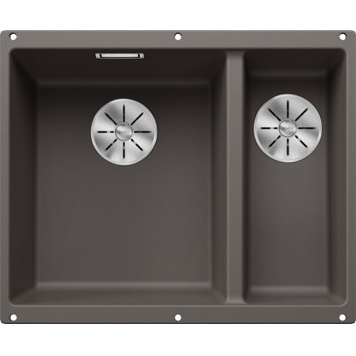 Blanco Subline 340/160-U Silgranit PuraDur 2, basin on the left, color volcano gray, InFino drain, 527345