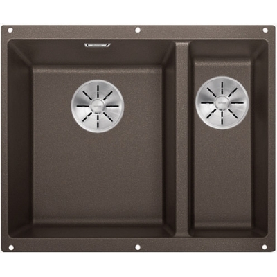 Blanco Subline 340/160-U Silgranit PuraDur 2, basin on the left, color cafe, InFino drain, 523557