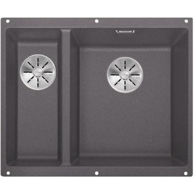 Blanco Subline 340/160-U Silgranit PuraDur 2 basins on the right, color rock gray, InFino drain, 523559