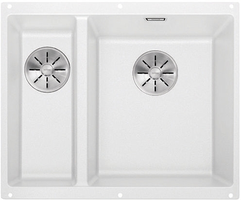 Blanco Subline 340/160-U Silgranit PuraDur 2 basins on the right, color white, InFino drain, 523562