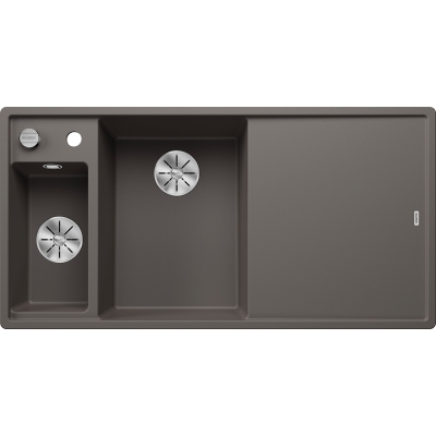 Blanco Axia III 6 S Silgranit PuraDur, värv vulkaanhall, klaasist lõikelaud, kauss vasakul, InFino äravool, 527226