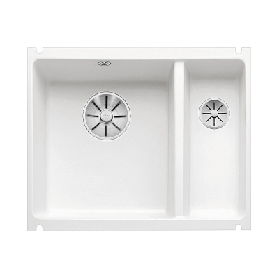 Blanco Subline 350/150-U ceramic PuraPlus, color crystal white glossy, InFino drain, 523741