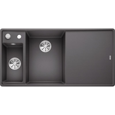Blanco Axia III 6 S-F Silgranit PuraDur, color rock gray, glass cutting board, InFino drain, basin on the left, 524670