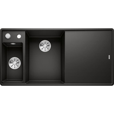 Blanco Axia III 6 S-F Silgranit PuraDur, color black, glass cutting board, InFino drain, basin on the left, 525852