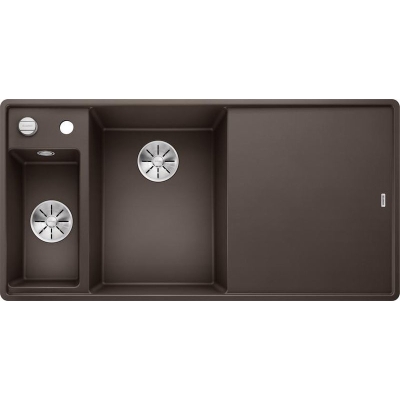 Blanco Axia III 6 S-F Silgranit PuraDur, color cafe, wooden cutting board, InFino drain, basin on the left, 524668