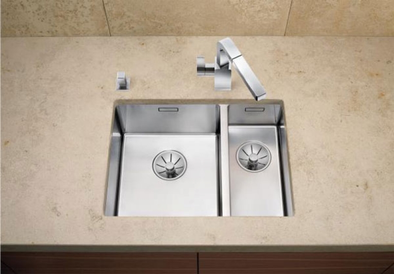 Blanco Claron 340/180-U, main basin on the left, Steelart, InFino drain, 521609