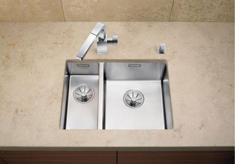 Blanco Claron 340/180-U, main basin on the right, Steelart, InFino drain, 521610