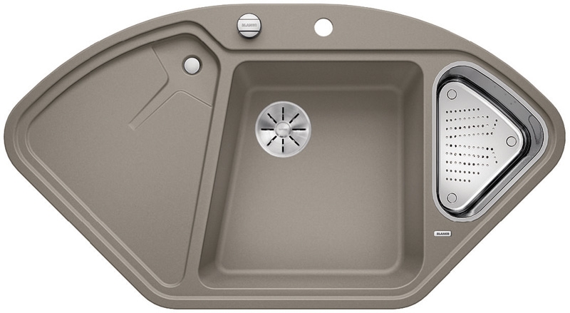 Blanco Delta II corner built-in sink Silgranit PuraDur, color tartufo, InFino drain, 523666
