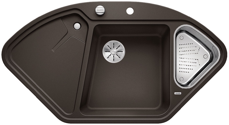 Blanco Delta II corner built-in sink Silgranit PuraDur, color cafe, InFino drain, 523669