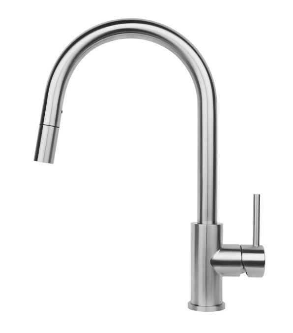 Reginox Huron single lever mixer, high pressure pull spout, brushed stainless steel, R34576