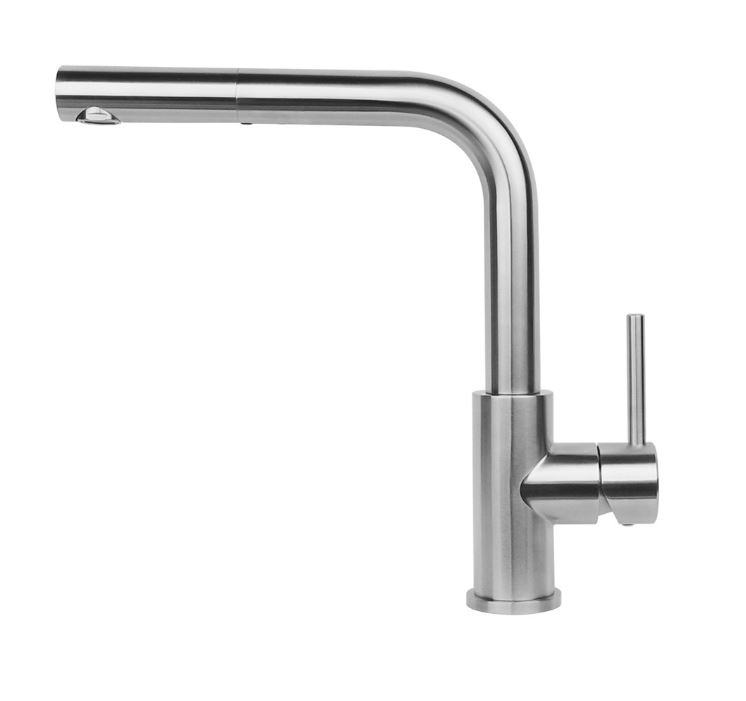 Reginox Palm single lever mixer, high pressure pull spout, brushed stainless steel, R34583