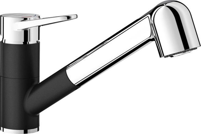 Blanco Wega S-II fitting, high-pressure pull spout, Silgranit look black-chrome, 526428