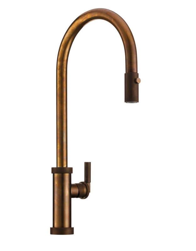 LINEA Urban, single lever mixer tap brass natural, high pressure hose shower, 5011281