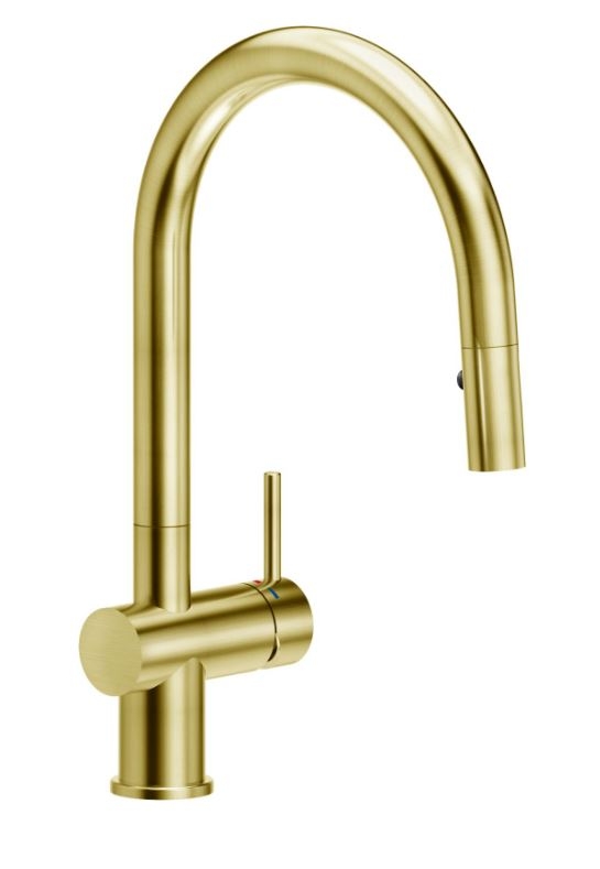 Reginox Flint single lever mixer, high pressure pull spout, Gold Flax, R36013