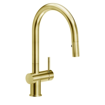 Reginox Flint single lever mixer, high pressure pull spout, Gold Flax, R36013