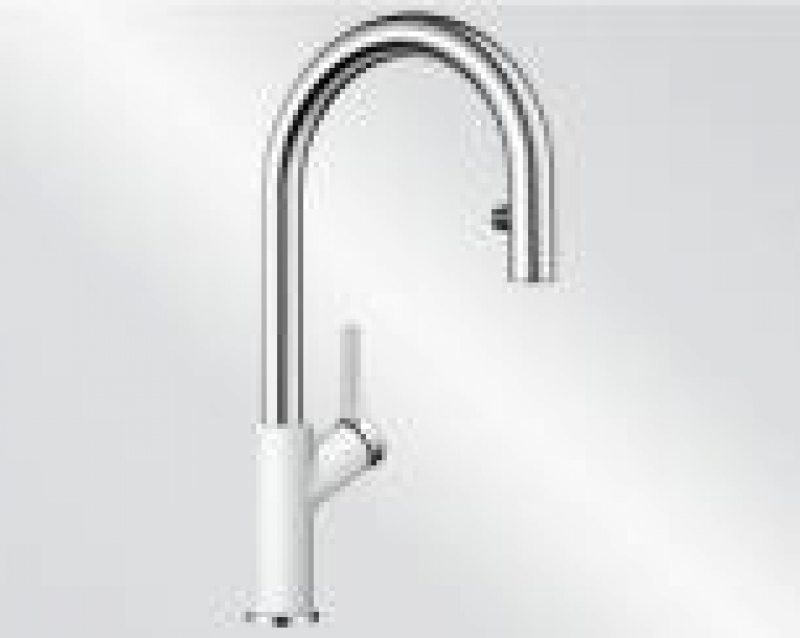 Blanco Carena-S Vario fitting Silgranit look two-tone, high-pressure pull spout hose shower, silgranit white/chrome, 521368