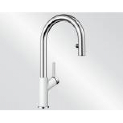 Blanco Carena-S Vario fitting Silgranit look two-tone, high-pressure pull spout hose shower, silgranit white/chrome, 521368