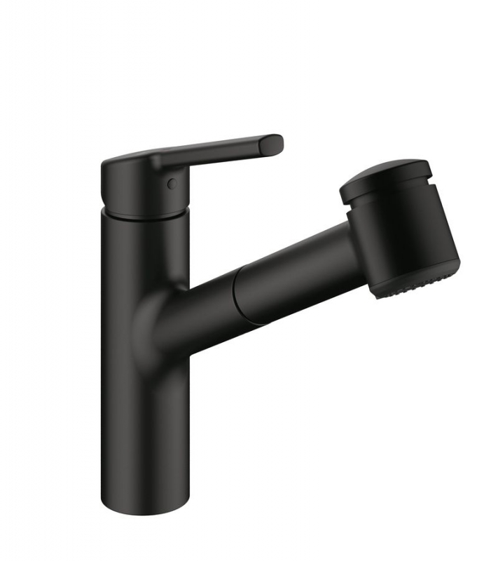 KWC Luna E2, single lever mixer tap black matt, high pressure hose shower, 5022245