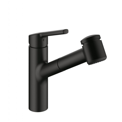 KWC Luna E2, single lever mixer tap black matt, high pressure hose shower, 5022245