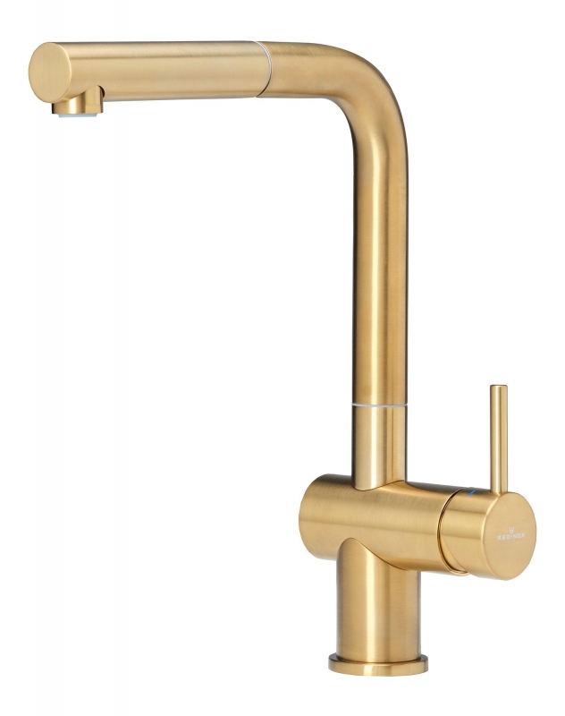 Reginox Cedar single lever mixer, high pressure pull spout, Gold Flax, R35986