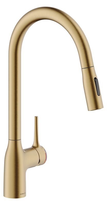 Systemceram KeraDomo MANIA SOFT, single lever mixer with pull spout, high pressure, 10449, color matt gold