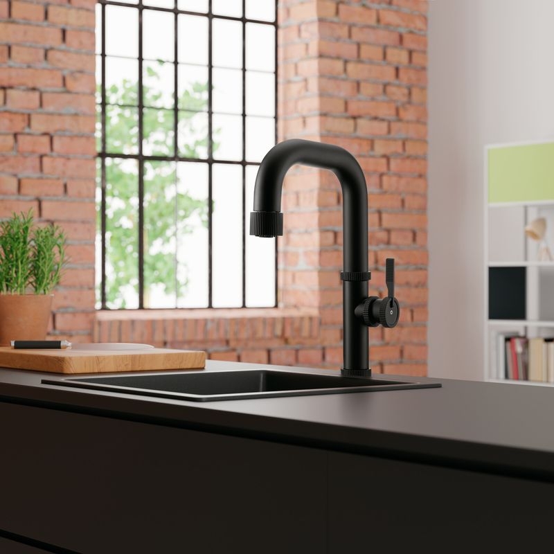 LINEA Raw, single-lever mixer tap black matt, high-pressure hose shower, 5011276