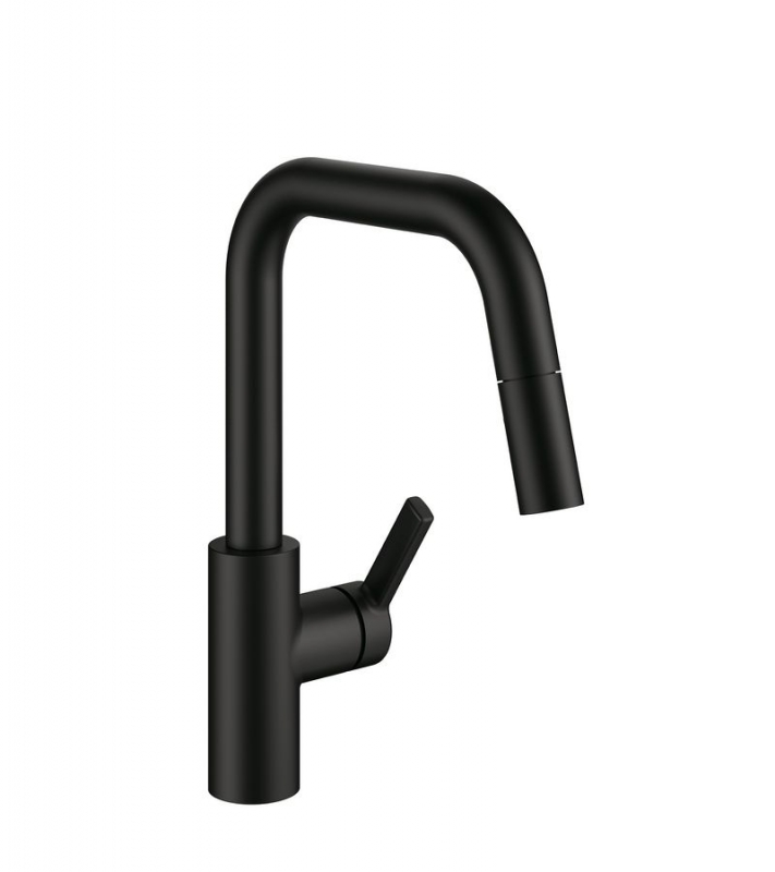 KWC Luna E7, single lever mixer tap black matt, high pressure hose shower, 5022248