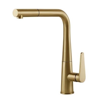 Systemceram KeraDomo TONO, single lever mixer with pull spout, high pressure, 10437, color matt gold