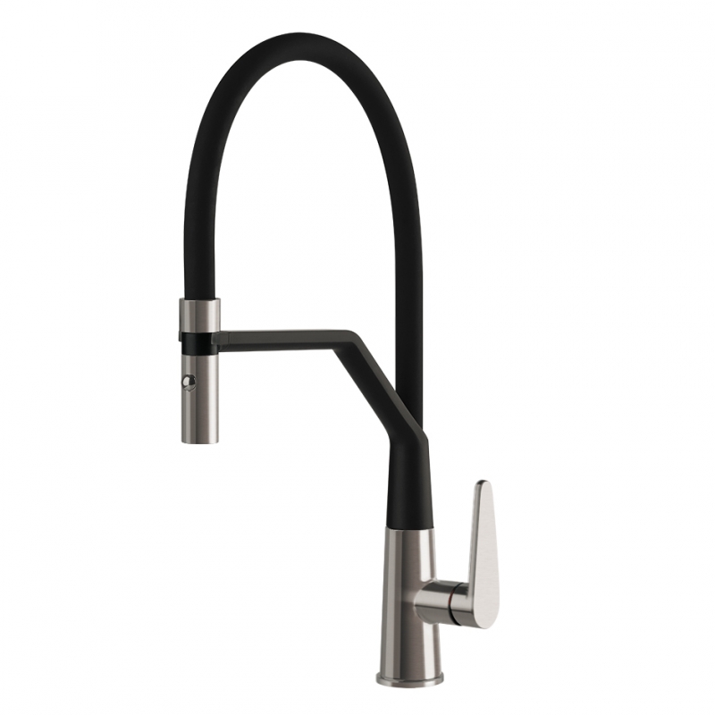 Systemceram KeraDomo TONO PRO, single lever mixer with flexible shower, high pressure, 10338, color stainless steel finish