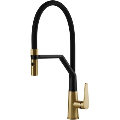 Systemceram KeraDomo TONO PRO, ühe hoovaga segisti painduva dušiga, kõrgsurve, 10438, värvus matt kuld