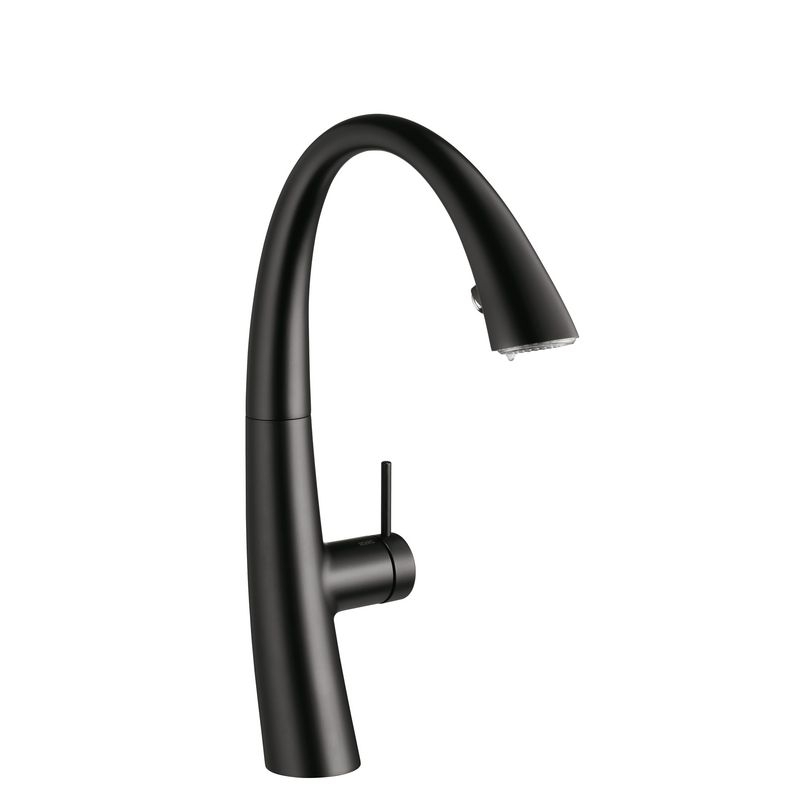 KWC Zoe 2, single-lever mixer tap black matt, high-pressure hose shower, 5022252