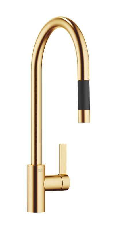 Dornbracht Tara Ultra pull-down single lever mixer with shower function, high pressure, brushed brass, 33870875-28