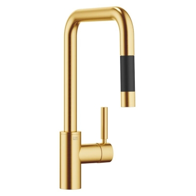 Dornbracht META SQUARE pull-down single lever mixer with shower function, high pressure, brushed brass, 33870861-28