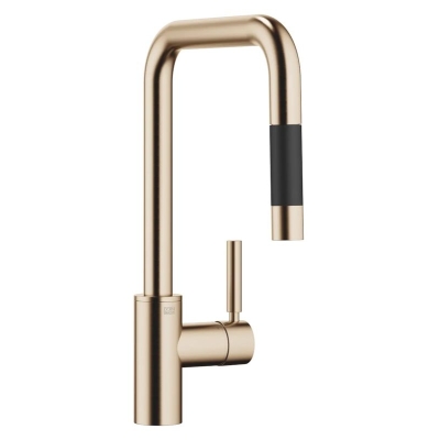 Dornbracht META SQUARE pull-down single lever mixer with shower function, high pressure, brushed champagne, 33870861-46