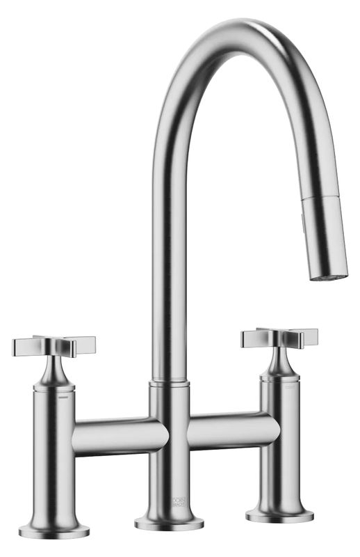 Dornbracht VAIA three-hole pull-down bridge mixer with shower function - brushed chrome (stainless steel look), 19875809-93