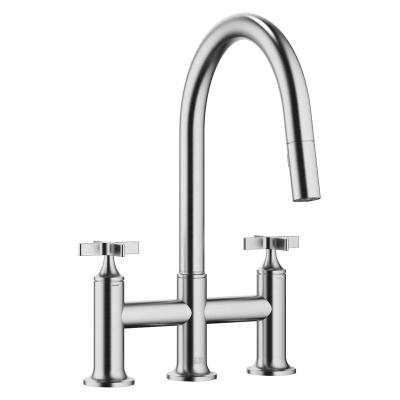 Dornbracht VAIA three-hole pull-down bridge mixer with shower function - brushed chrome (stainless steel look), 19875809-93