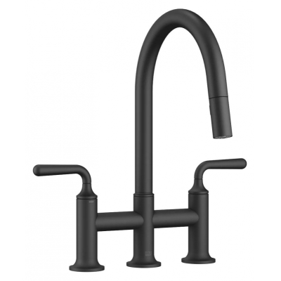 Dornbracht VAIA three-hole pull-down bridge mixer with shower function - matt black, 19870809-33