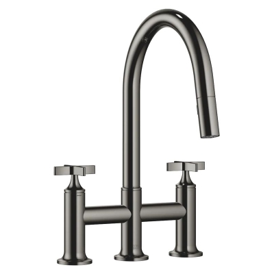 Dornbracht VAIA three-hole pull-down bridge mixer with shower function - Dark Chrome, 19875809-19