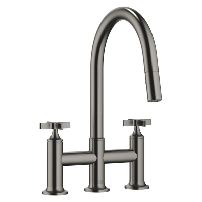 Dornbracht VAIA three-hole pull-down bridge mixer with shower function - brushed dark platinum, 19875809-99