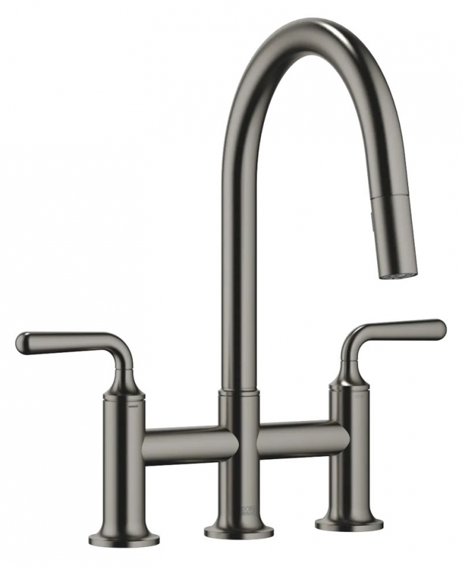 Dornbracht VAIA three-hole pull-down bridge mixer with shower function - brushed dark platinum, 19870809-99